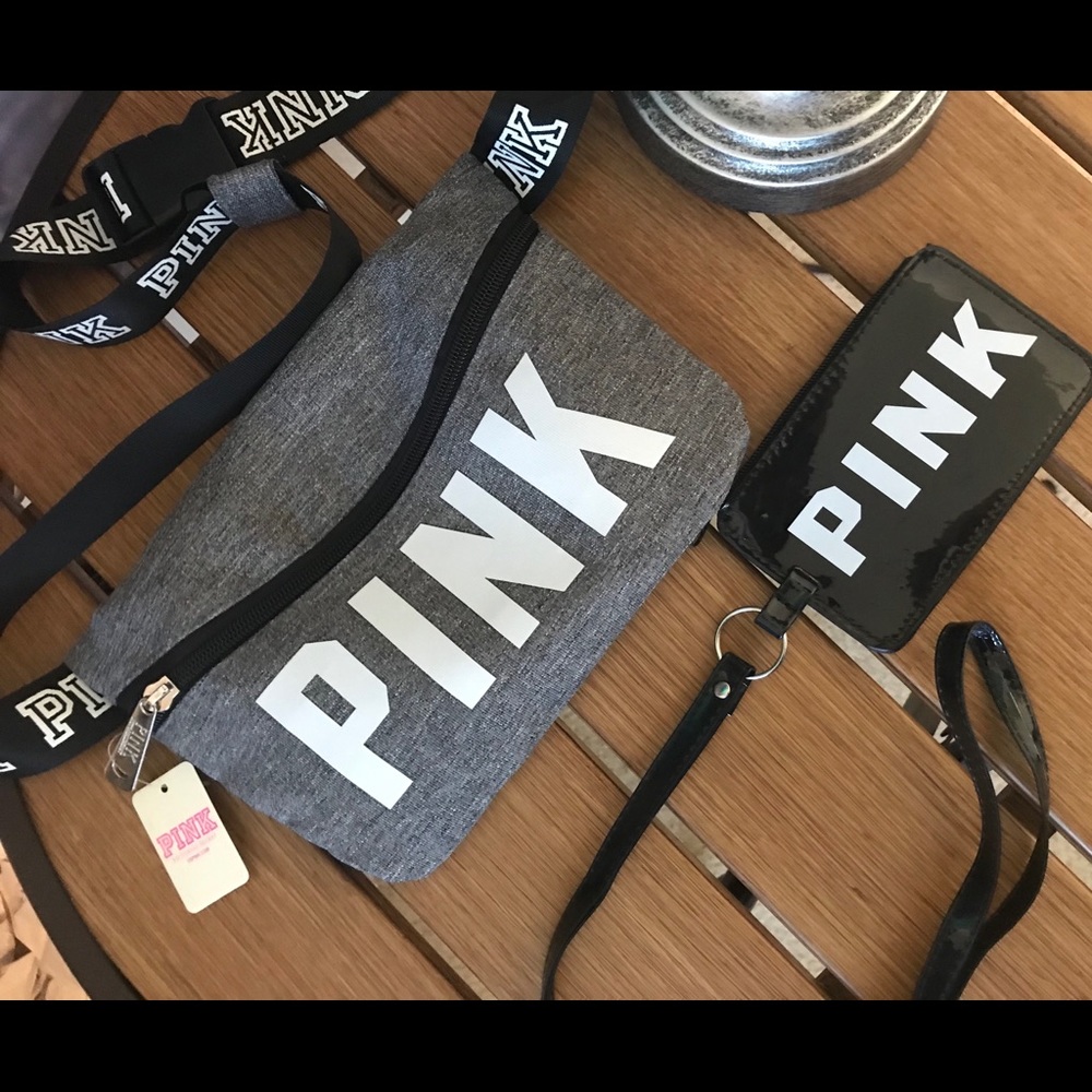 PINK waist bag/fanny pack & lanyard w card holder